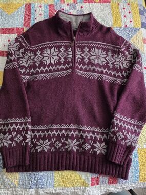 St. John's Bay Maroon and Gray Half-Zip Fair Isle Sweater